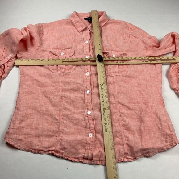 Saks Fifth Avenue Womens Linen Button Down Shirt Orange Long Sleeve Casual Large - Picture 6 of 11